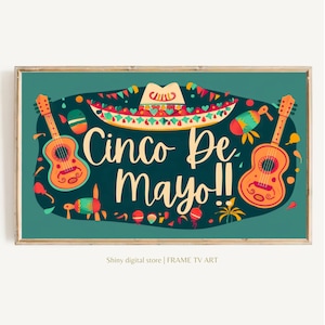 Arte de televisión con marco del Cinco de mayo, Descarga digital de mural mexicano vintage, Arte colorido de México Tv, Arte de la herencia hispana Cinco de Mayo