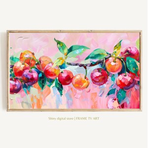 Frame TV Art | Colorful Cherry Digital Download for Tv | Trendy Still Life Spring or Summer Pink Frame Tv Instant Download