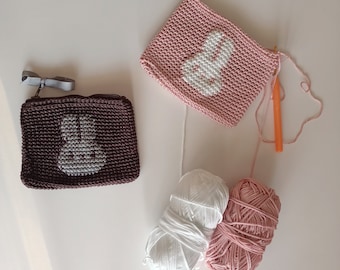 Handmade Crochet Miffy Pouch , Mini Makeup Bag, Bunny Coin Purse, Crochet Bunny Wallet