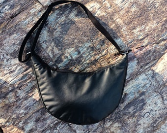 Soft faux leather, Crossbody Bag, Shoulder bag, Handmade bag, Halfmoon bag, Medium size bag, Repurposed fabric, sustainable