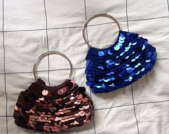 Handmade Sequin Crochet HandBag , Silver Gold Evening Purse , Party or Night Out Bag