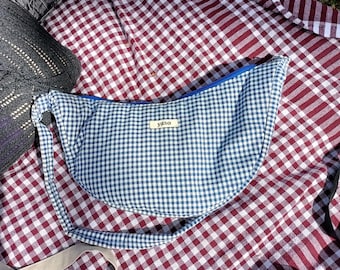 Handmade Gingham Plaid  Crossbody Bag: Sustainable Tartan Shoulder Bag