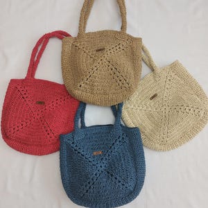 Handmade Raffia Crochet Summer Shoulder Bag Sustainable Boho Tote Paper Yarn
