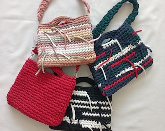 T-shirt Yarn Crochet Shoulder Hand Bag: Handmade Repurposed Fashion