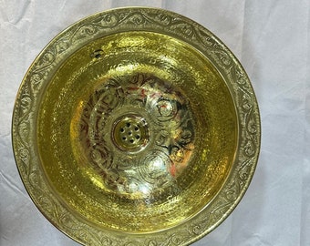 round sink, Moroccan hand-hammered engraved brass sink, handmade pattern