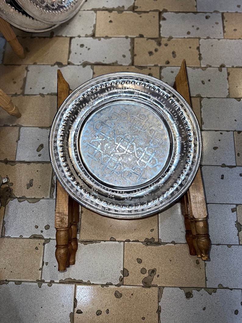 Moroccan aluminum table, silver table, artisanal table, easy to arrange side table, artisanal decor for all rooms. image 7