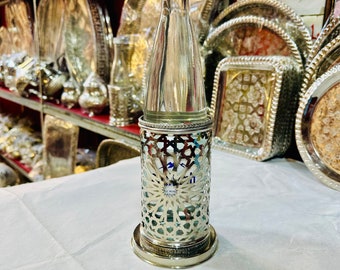 Handmade bottle cover, Moroccan brass bottle holder, silver bottle cover, water bottle, bottle storage
