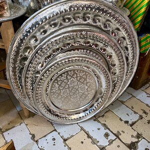 Moroccan aluminum table, silver table, artisanal table, easy to arrange side table, artisanal decor for all rooms. image 6