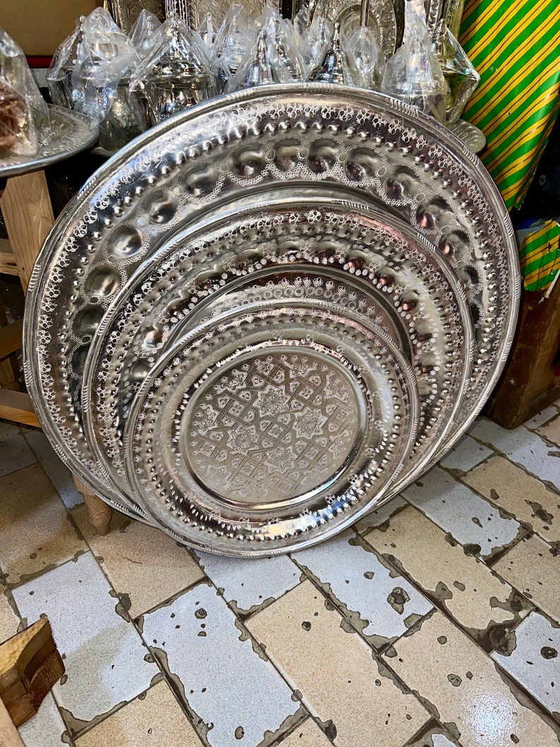 Moroccan aluminum table, silver table, artisanal table, easy to arrange side table, artisanal decor for all rooms. image 6