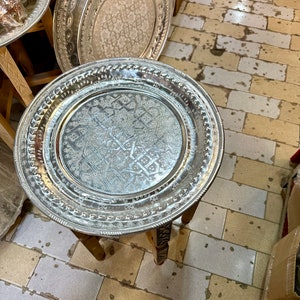 Moroccan aluminum table, silver table, artisanal table, easy to arrange side table, artisanal decor for all rooms. image 5