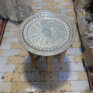 Moroccan aluminum table, silver table, artisanal table, easy to arrange side table, artisanal decor for all rooms. image 8