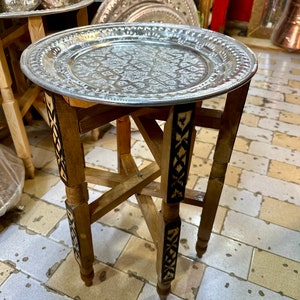 Moroccan aluminum table, silver table, artisanal table, easy to arrange side table, artisanal decor for all rooms. image 4