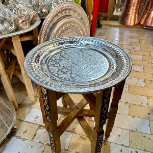 Moroccan aluminum table, silver table, artisanal table, easy to arrange side table, artisanal decor for all rooms. image 1