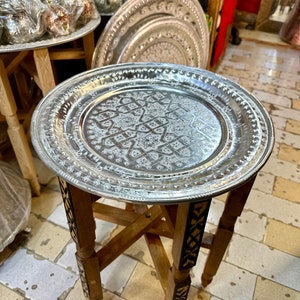 Moroccan aluminum table, silver table, artisanal table, easy to arrange side table, artisanal decor for all rooms. image 2