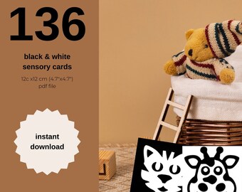 136 Printable Baby Sensory Flash Cards | High-Contrast Black & White | Montessori Stimulation | Digital Download