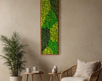 Reindeer Moss Wall Art, Handcrafted Wood Frame, Preserved Green Moss Decor