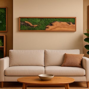 Olivenholz Moos Wandkunst, Live Moos, Olivenholz Wandkunst, Rustikale Wandbehang, Echter Olivenbaumstamm, Natur Dekor, Boho Wand Akzent