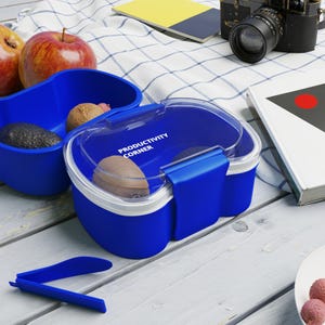 Productivity Corner Two-Tier Bento Box | Blue Lunch Container with Spoon