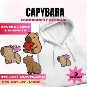 Capybara Embroidery Design Bundle – 3 Unique Capybara Patterns Pack, Multiple Sizes & Formats, Instant Download Machine Embroidery Files