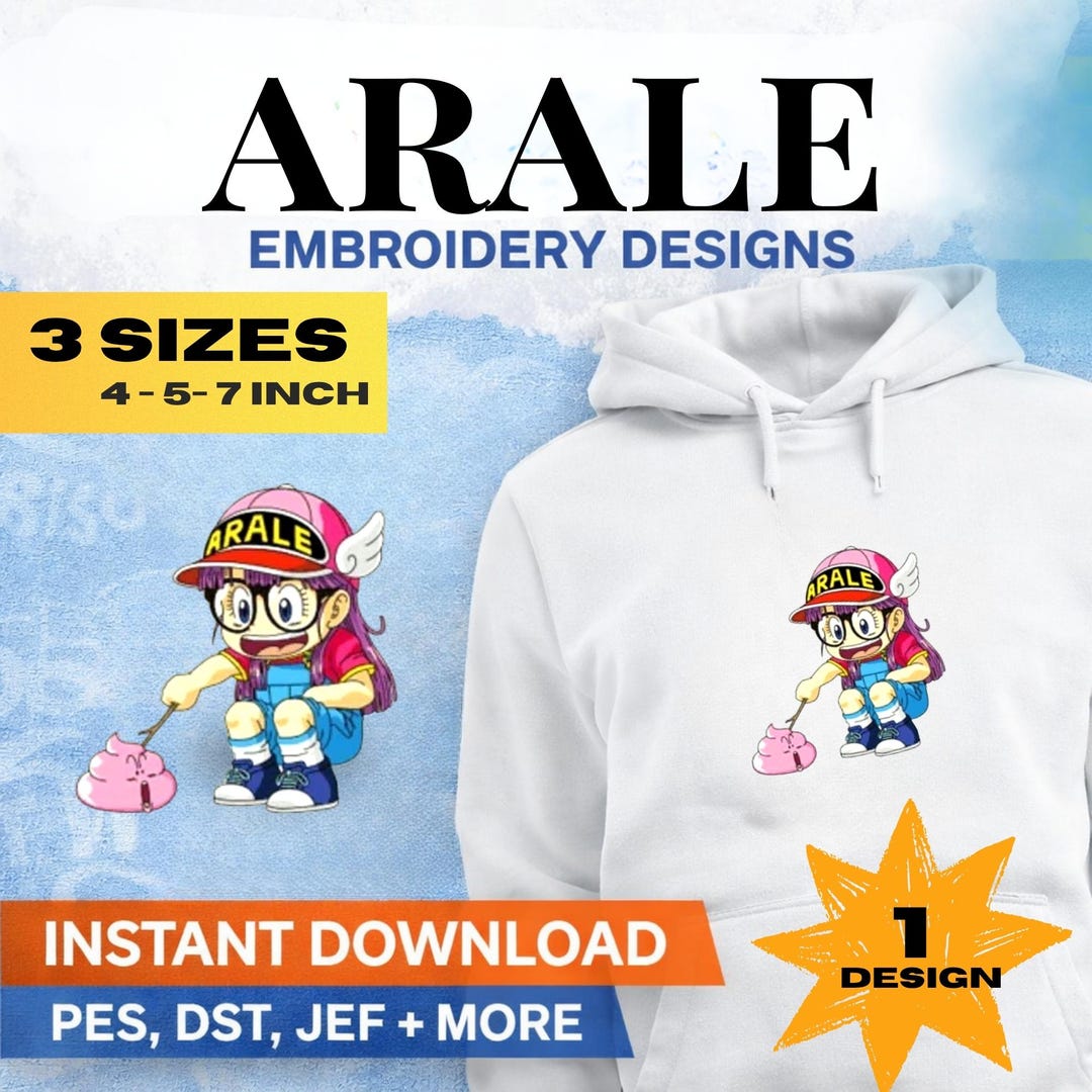 Arale Embroidery Design, Anime Embroidery File, Cute Manga Embroidery ...