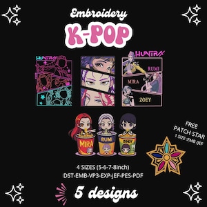 Kpop Embroidery Design Bundle - 4 designs+ FREE Patch star