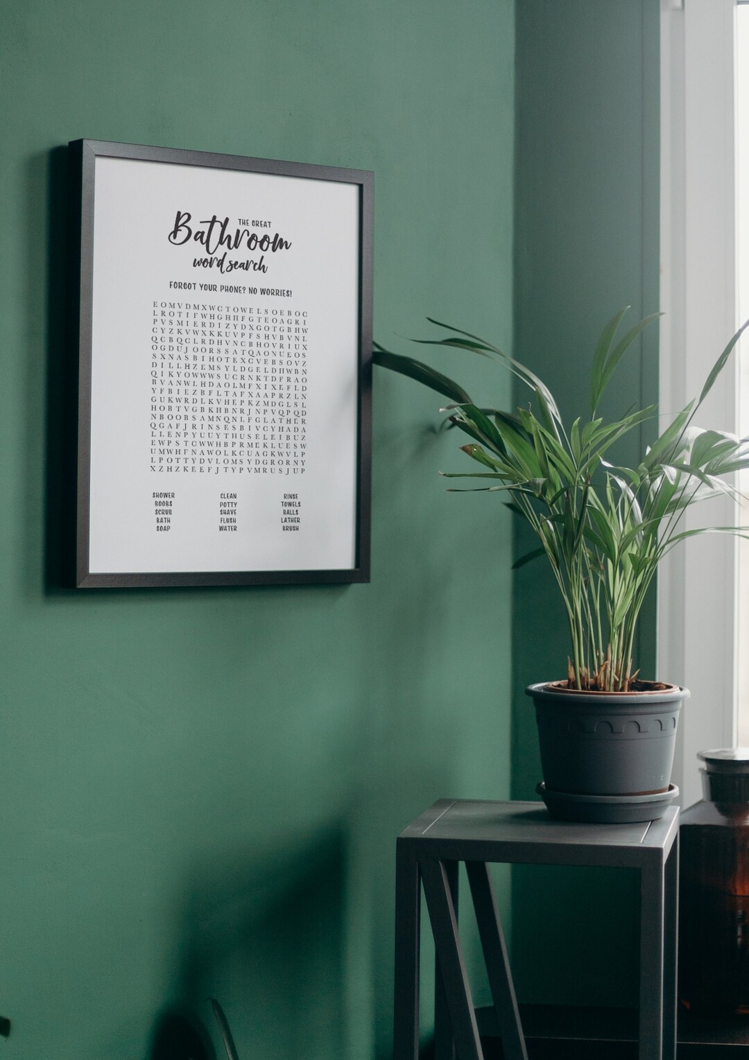 Bathroom Wall Art, Word Search, Minimalist Wall Decor, Powder Room
