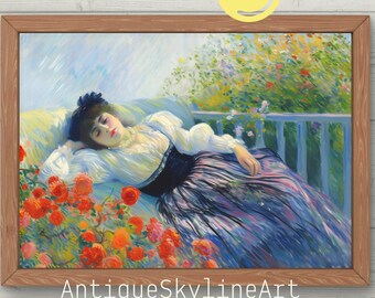 Vintage portrait of a sleeping woman | oil painting tired woman | PRINTABLE wall art Antique portrait of woman | Impressionist napping lady