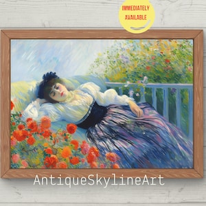 Vintage portrait of a sleeping woman | oil painting tired woman | PRINTABLE wall art Antique portrait of woman | Impressionist napping lady