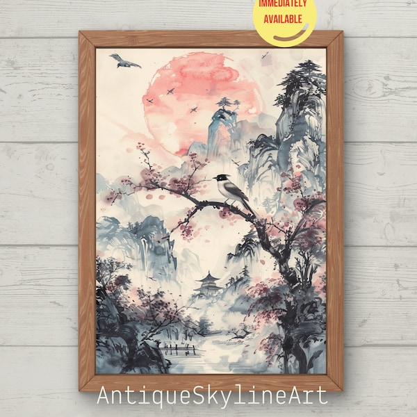 Japanese Art Print | Vintage PRINTABLE Wall Art | japan | Ink Painting Print | Printable Artwork Downloadable Print | Tsuru Geicha Maikos