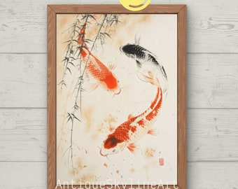 Koi Fish Ink Wash Painting, Japanese Wall Art (Digital Download)
