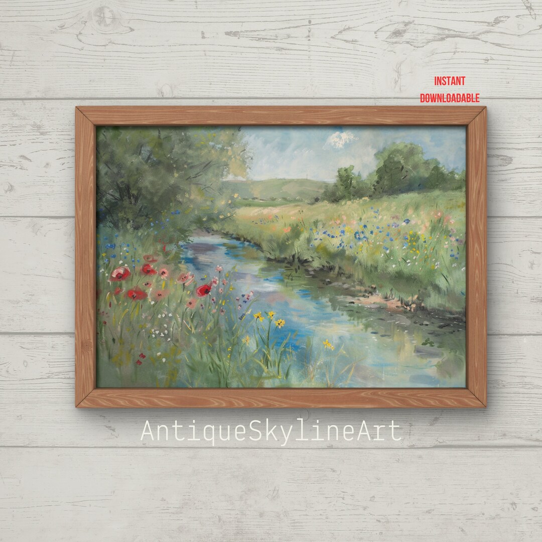 Watercolor Painting of a Riverscape, Printable Art, Soft Watercolor ...