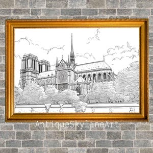 Skizze Notre Dame Kathedrale, Bleistiftzeichnung Kunstdruck, Paris Frankreich Poster Europa Reise, Wandkunst, Notre-Dame-Malerei, Paris Poster, Kirche