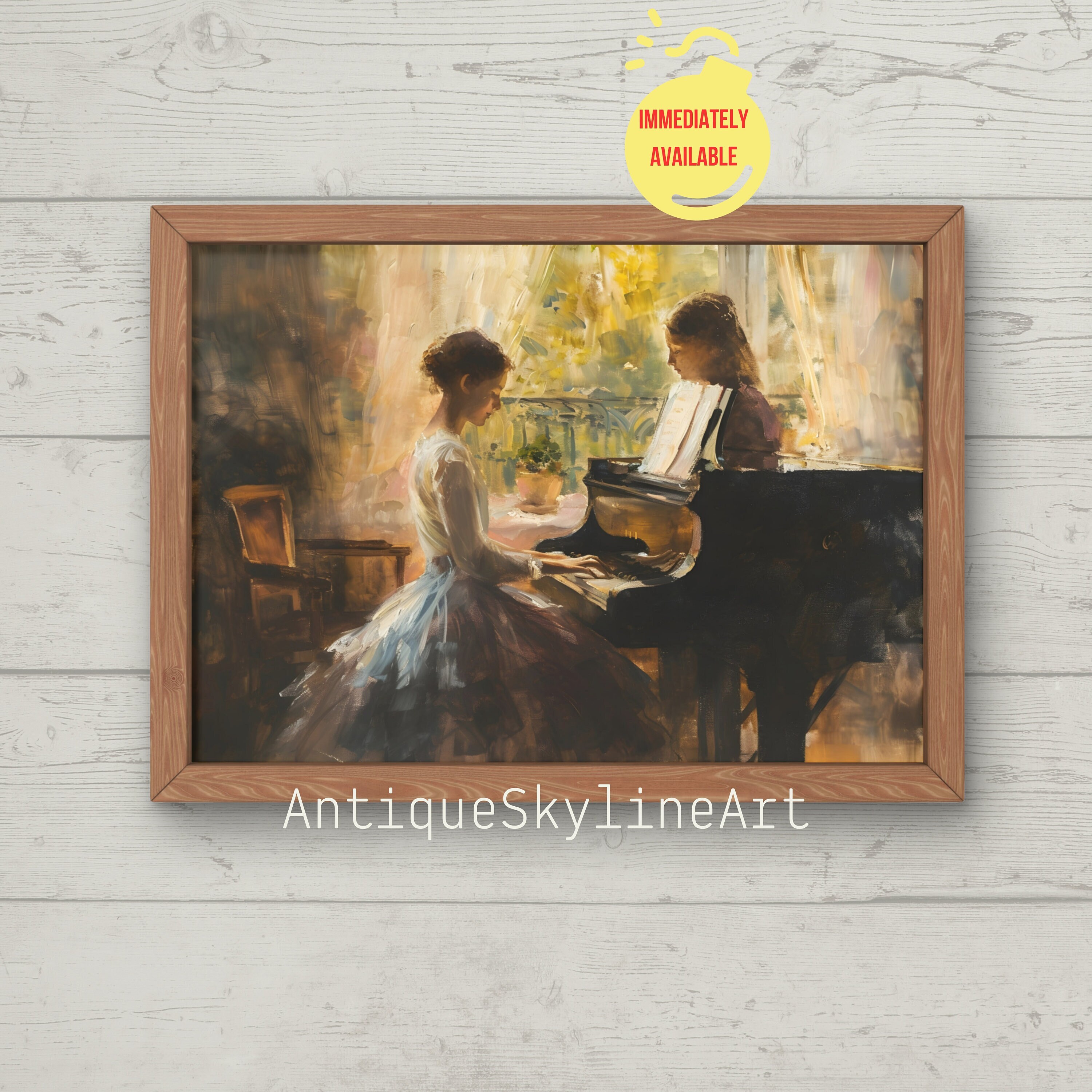 Vintage Porträt einer Frau Klavierspieler Ölgemälde Klavierstunde DRUCKBARE Wandkunst Antike Porträt einer Frau Impressionist Porträt Mutter