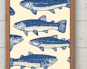 Vintage Rainbow Trout Poster, Retro Kitchen Fish Wall Art (Digital Download)