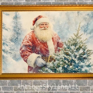 PRINTABLE vintage Santa Claus wall art, farmhouse Christmas print, holiday home decor, Santa painting, Downloadable living room picture