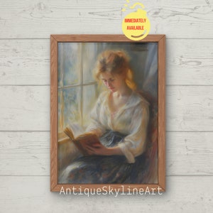 Reading Woman portrait print vintage Portrait Oil painting living room Wall Art PRINTABLE Antique portrait of a woman impressionist portrait