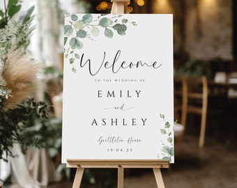Wedding Welcome Sign, Welcome to our Wedding Poster, Greenery, Welcome Poster// template, Download, Digital Wedding Sign //Emily
