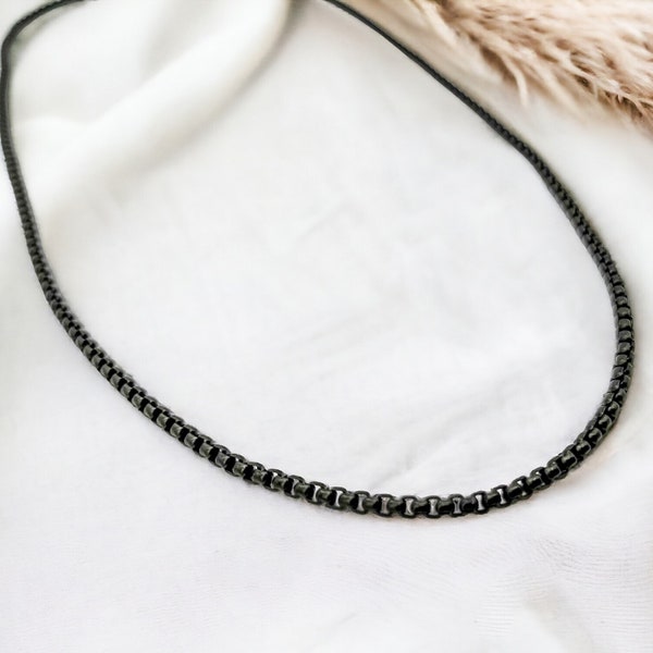 Schwarze Halskette, 3mm dicke Kette aus Edelstahl, Veneziakette, Länge wählbar von 45-90 cm, hypoallergen, stilvoll, zeitlos, Unisex