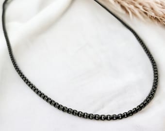 Schwarze Halskette, 3mm dicke Kette aus Edelstahl, Veneziakette, Länge wählbar von 45-90 cm, hypoallergen, stilvoll, zeitlos, Unisex