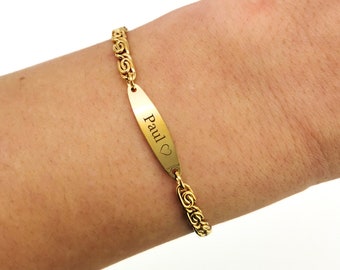 Armband mit Gravur, Armkettchen Gold, Personalisierter Schmuck, Armkette mit Gravur, Armband personalisiert, Gold, Valentinstag