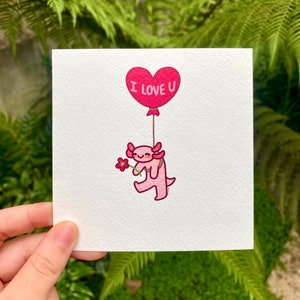 Jolie carte axolotl / carte amour animal / cadeau pour votre amoureux / carte je t'aime / impression d'art illustration axolotl