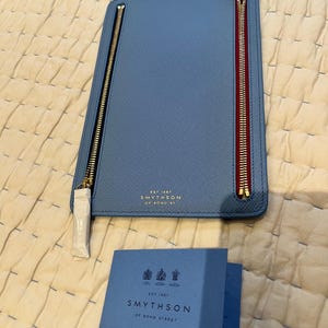 Smythson Multi-Zip Case in Panama - Nile Blue - Unused