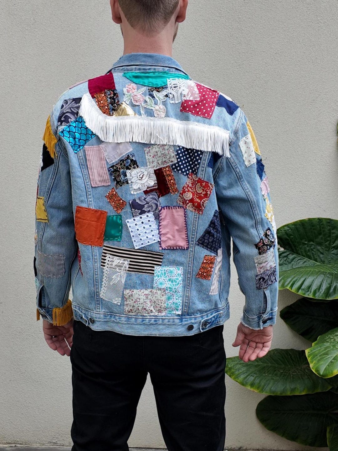 Bob Dylan Inspired Patchwork Denim Jacket: Upcycled 80s Vintage Style ...