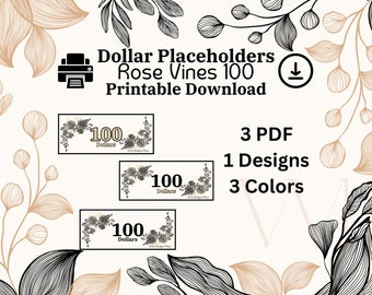 Rose Vines 100 Dollar Placeholder | Floral Black Gold