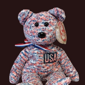 TY USA the Bear Beanie Baby - Patriotic Vintage American Flag Collectible Plush Toy for Kids