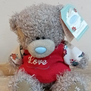 Me to You Tatty Teddy Plüsch - Entzückender 10 cm Blau Nase Grauer Bär im Roten Hemd - Perfektes Geschenk zum Valentinstag