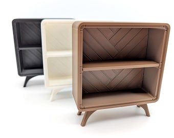 3D Printed Miniature Mid-Century Bookshelf: Display for Mini Books