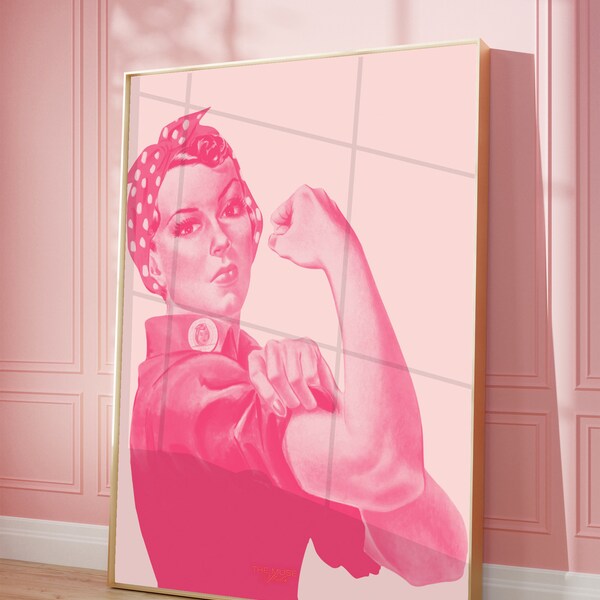 Rose tendre Rosie the Riveter Art - Message d'autonomisation - « You can do it ! Impression numérique - oeuvre d'art féministe téléchargeable, téléchargement immédiat