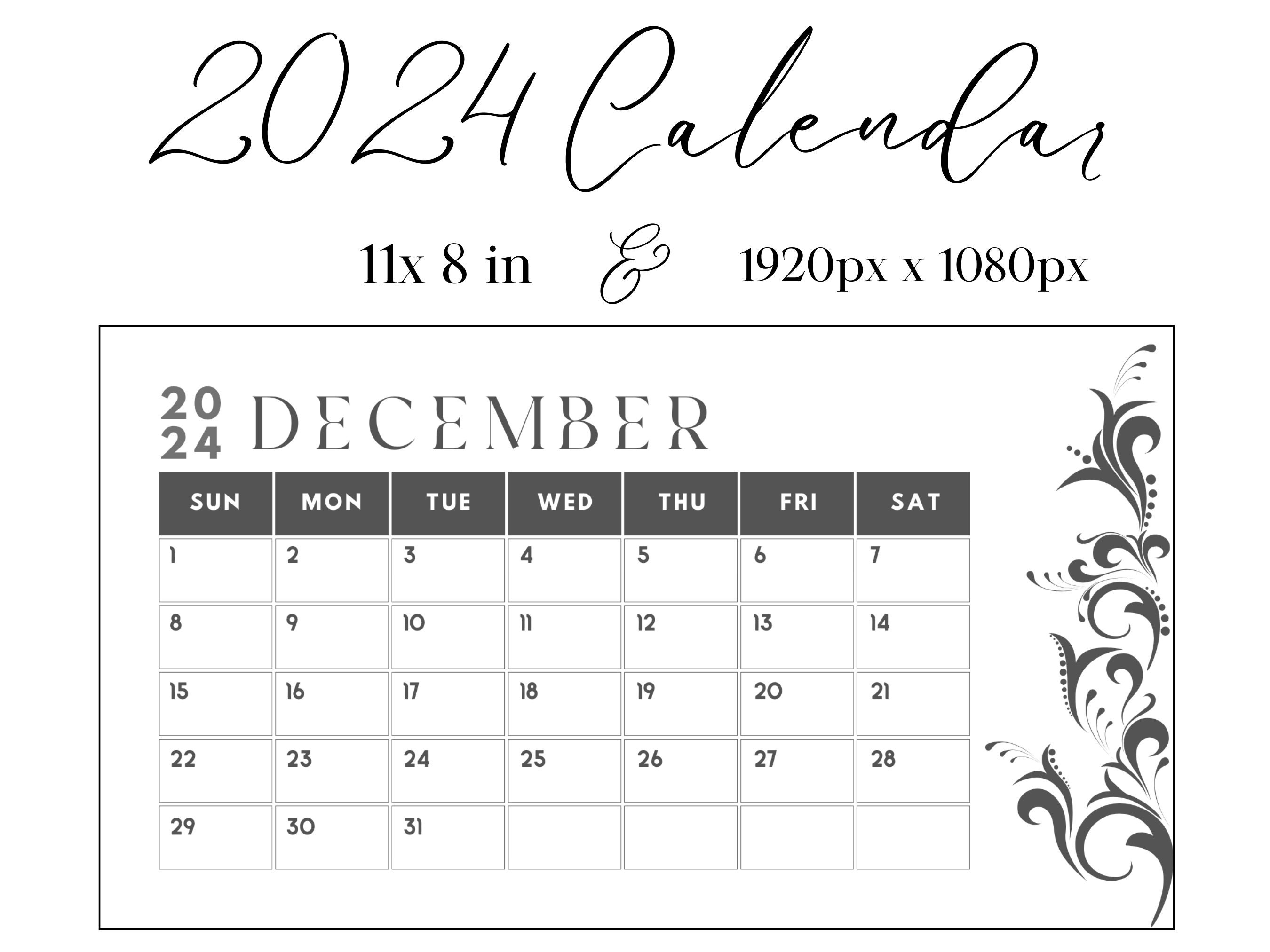 2024 Calendar 2024 Monthly Planner Landscape Elegant Monthly Calendar