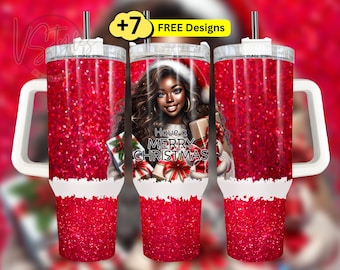 Black Santa Girl 40 oz Tumbler Wrap Png, Merry Christmas 40oz Tumbler Wrap, 40oz Sublimation Tumbler Design, Holiday 40 oz Tumbler Wrap Png